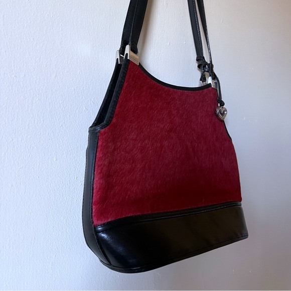 BRIGHTON Red Calf Hair and Black Leather Trim  Shoulder Bag Purse - Picture 5 of 15